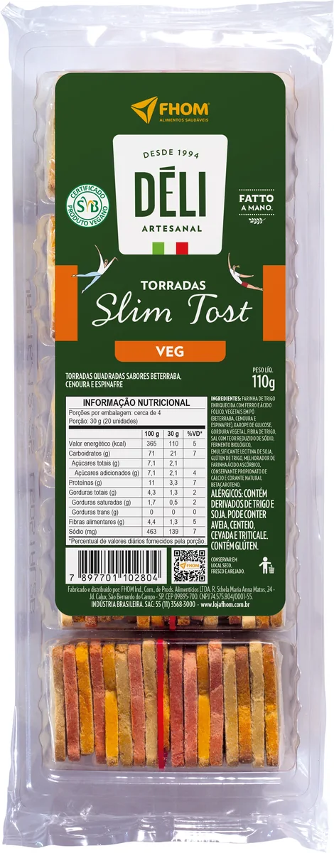 Torrada Slim Toast Vegetais Deli 110g